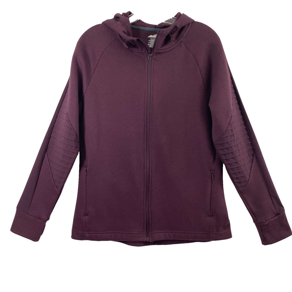 Avia Hooded‎ Jacket Womens Large Burgundy Zip Up Thumbhole Athletic Running